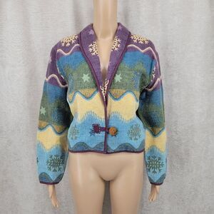 Flashback Vintage Cotton Tapestry Cropped Cardigan Jacket Shawl Collar Winter